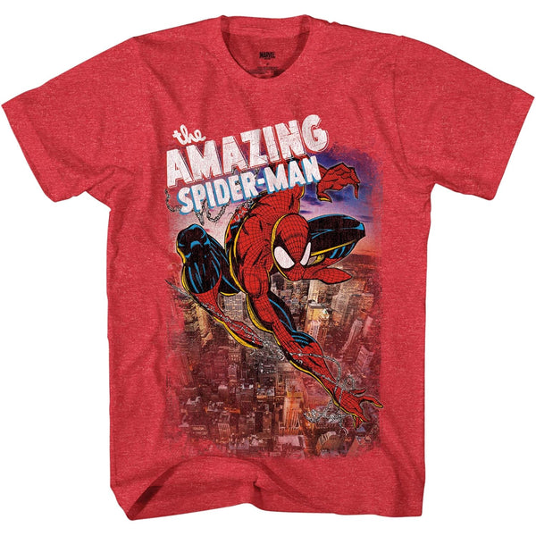 Marvel Spiderman Men's Spiderscene T-Shirt, Red Heather, Large