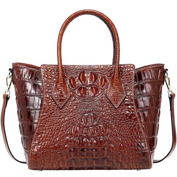 Pijushi Embossed Crocodile Handbags Designer Purses Top Handle Shoulder Bag (6082 Brown)